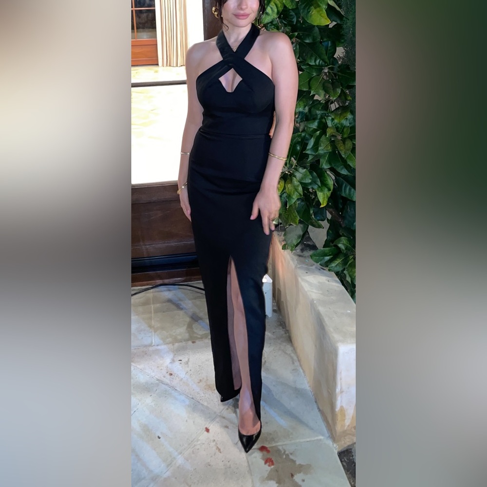 Bariano halterneck long evening dress